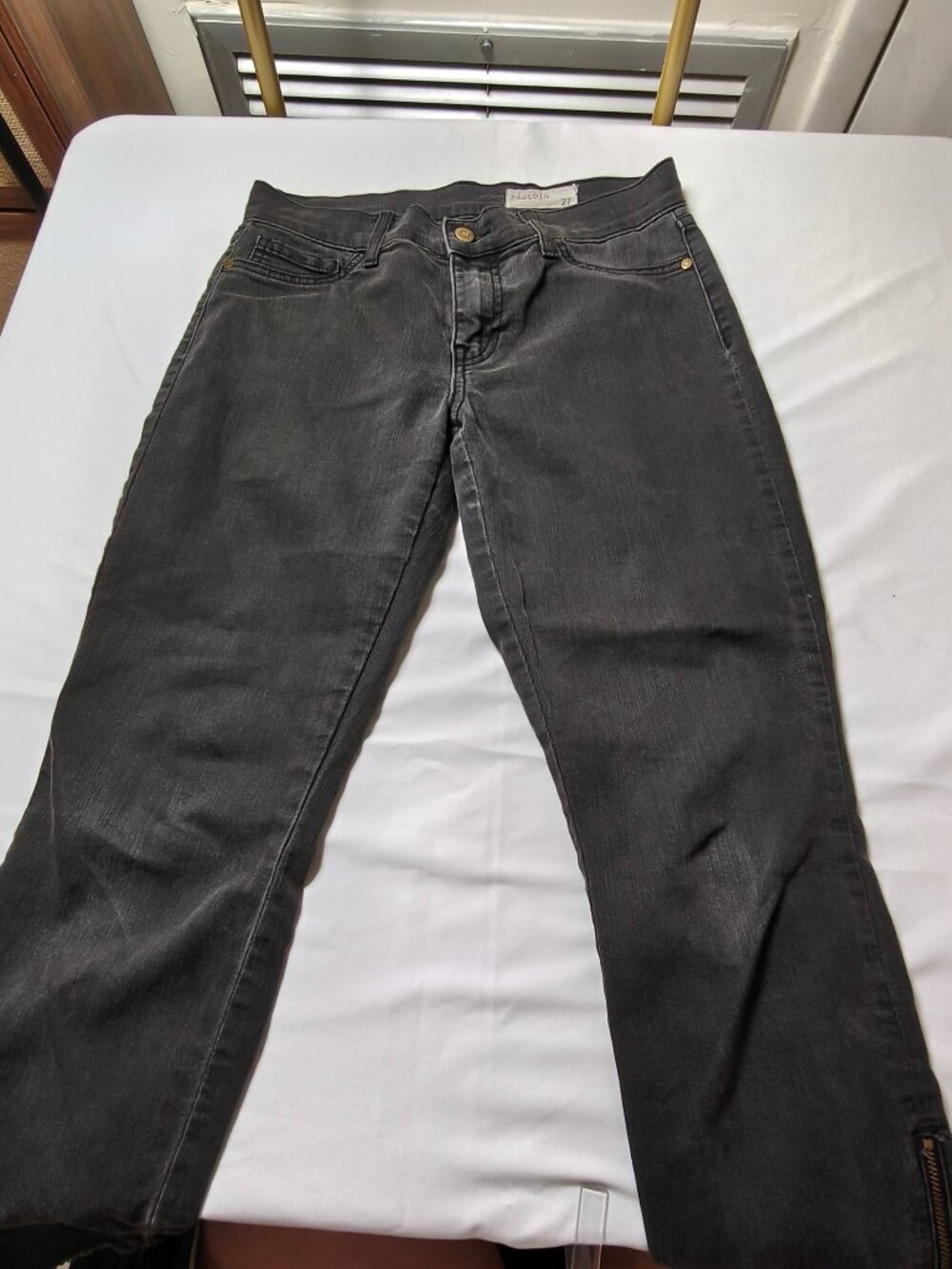 Pistola Washed Black Ankle Zip Raw Hem Skinny Straight Jeans 27 Moto Crop - Picture 2 of 4